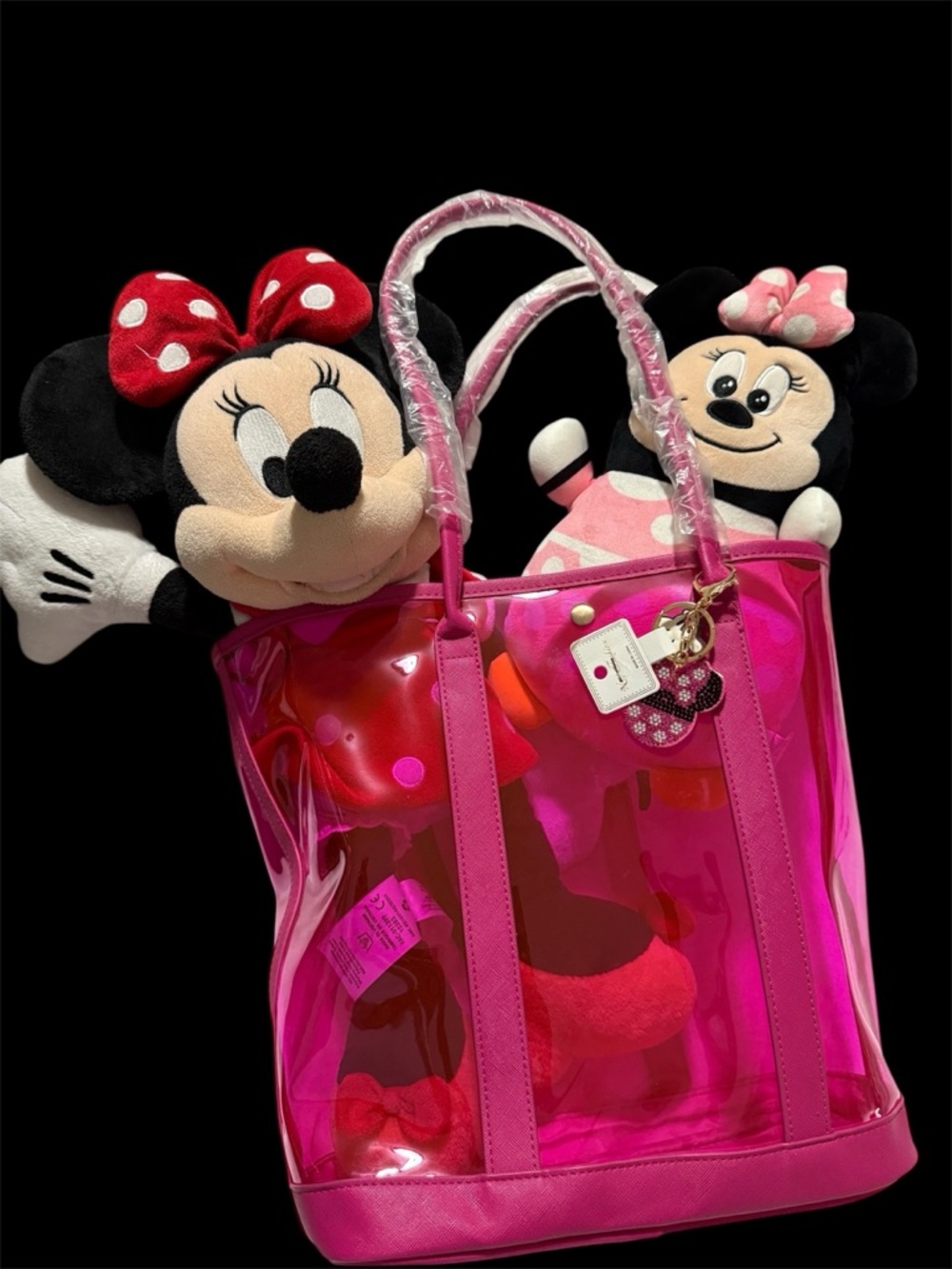 Disney Minnie Mouse Bundle. Lg Plush + Sm Plush + Pink Transparent Tote Bundle - Picture 3 of 5